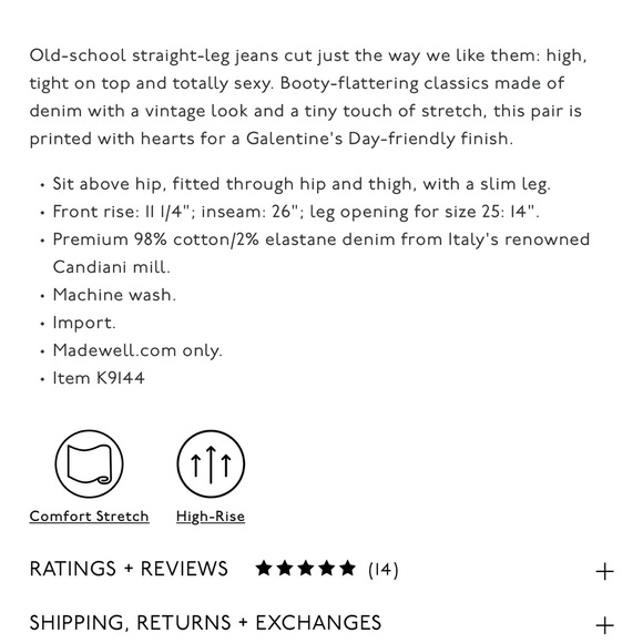 [Madewell] Blue Heart-Patterned Straight Leg Jeans - Size 27 - Picture 2 of 6